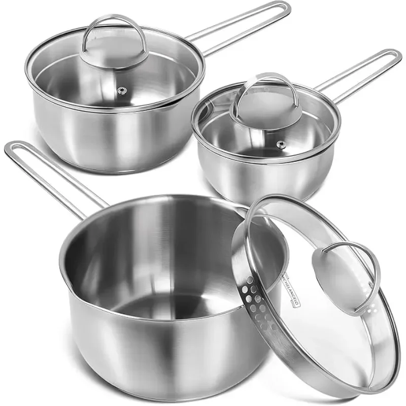 

Sauce Pot Set Saucepan Frying Pan Milk Pan Stockpot Pot for Home Kitchen Countertop Restaurant Bar Pasta Kitchen 1QT & 2QT & 3Q