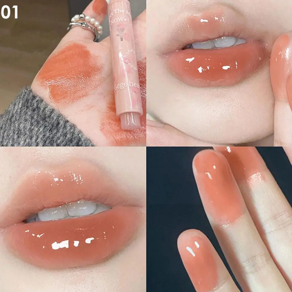 Batom hidratante para lábios, lápis, esmalte em forma de coração, maquiagem com espelho de vidro, gloss, água clara, rosa gelatina, L G8x6