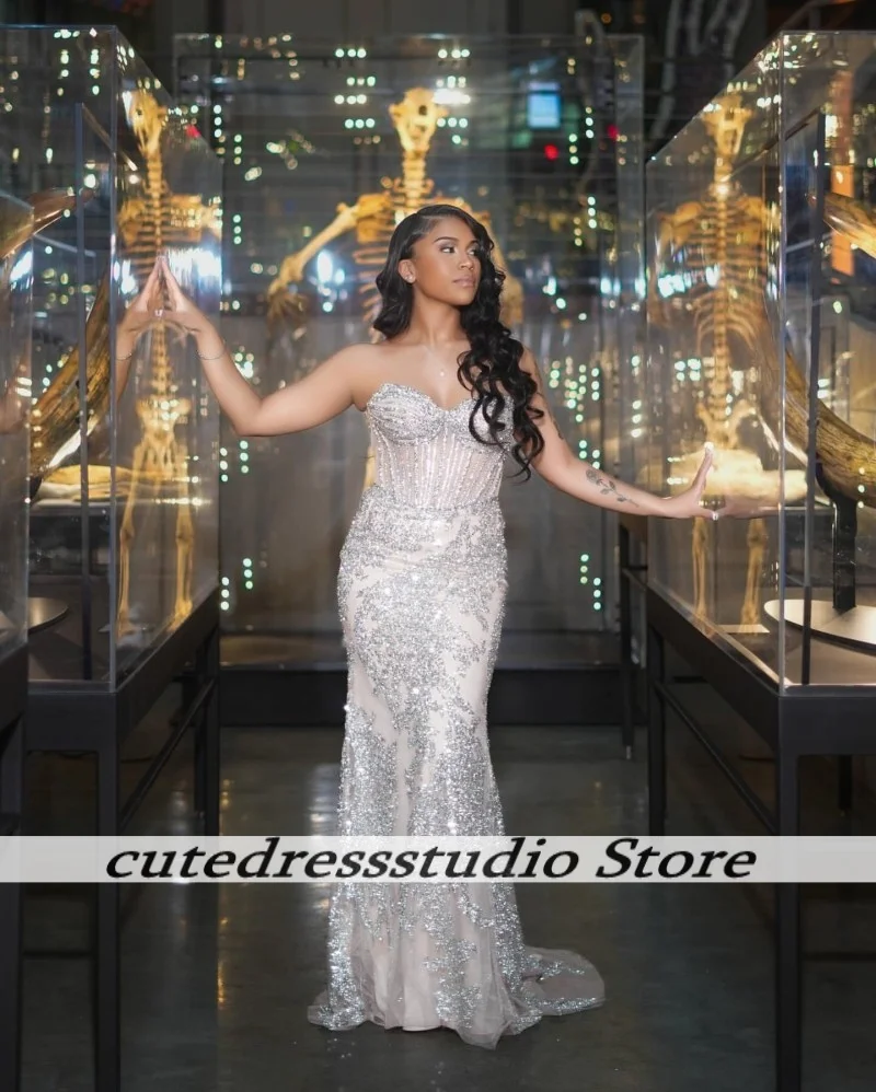 فساتين سهرة ساحرة مزينة بالخرز فساتين حفلات للنساء طويلة على شكل قلب حورية البحر فستان حفلات الزفاف فاخر حسب الطلب