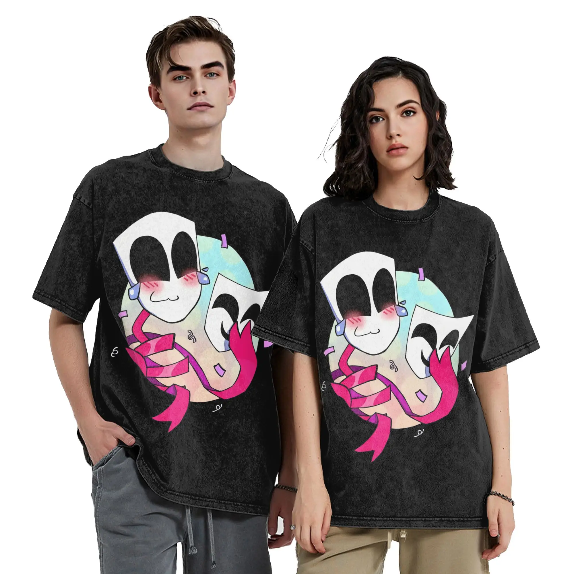 Gangle Cartoon Digitals Circus Washed T Shirt Streetwear Vintage T-Shirt Tees Men Women Cotton Oversize Summer