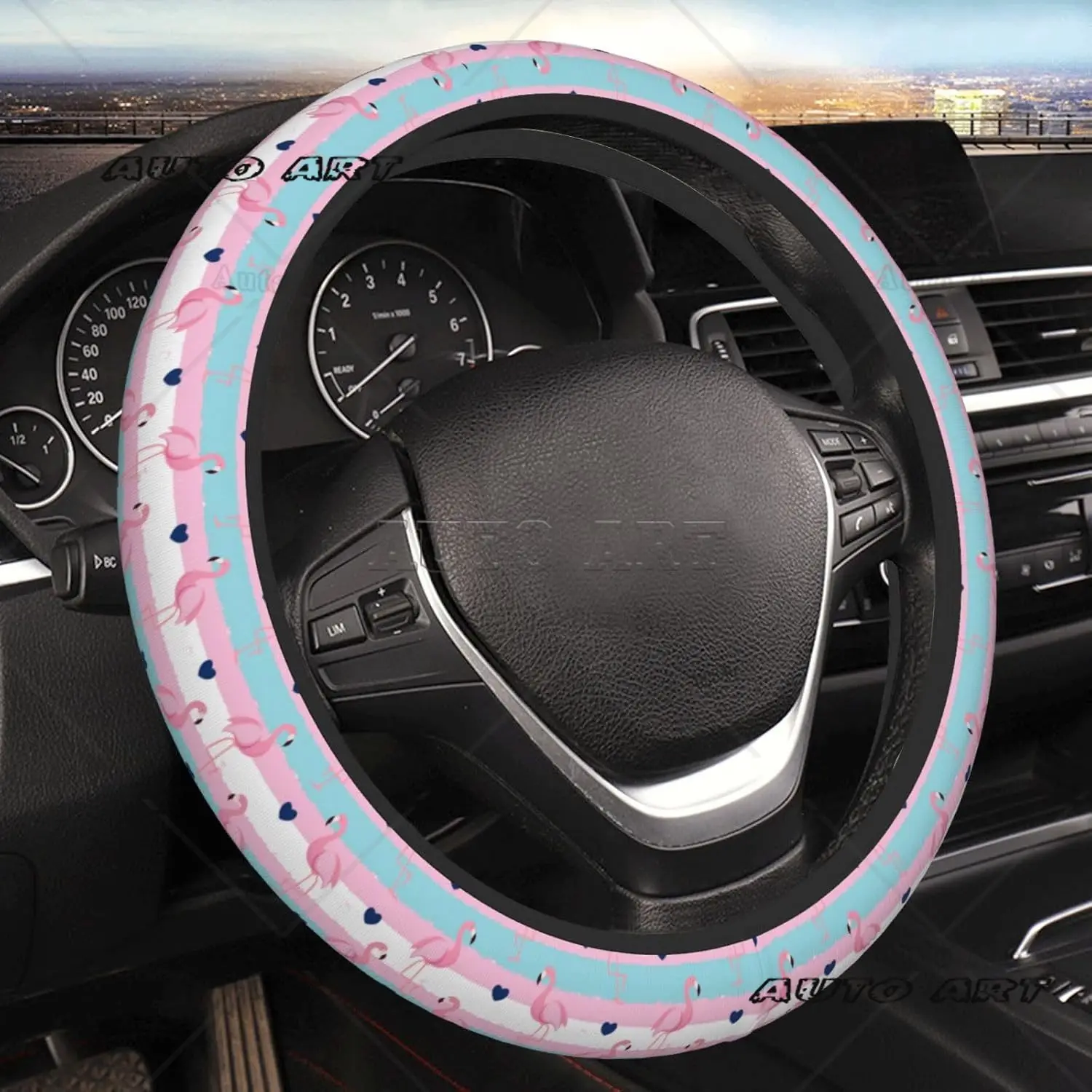 Flamingo Elastic Stretch Steering Wheel Cover Universal 15 Inch Anti-Slip Steering Wheel Covers Breathable for Suvs Trucks