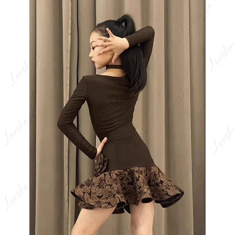 

Новый стильный наряд для латинских танцев - высококачественный костюм в полный рост с рыбьей косточкой для профессиональных выступлений для девочек