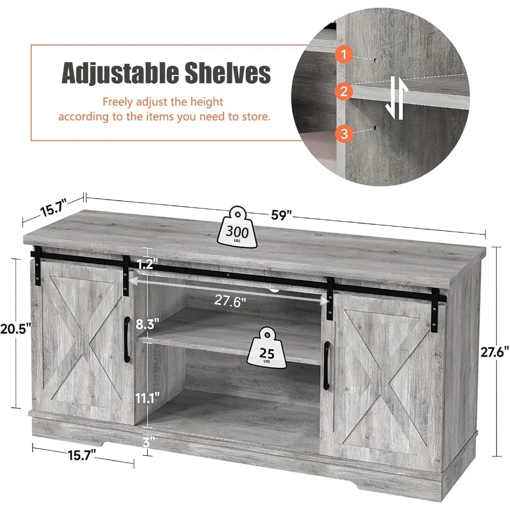 TV Cabinet, Farmhouse Style Entertainment Center, Rustic TV Cabinet with Storage and Barn Door