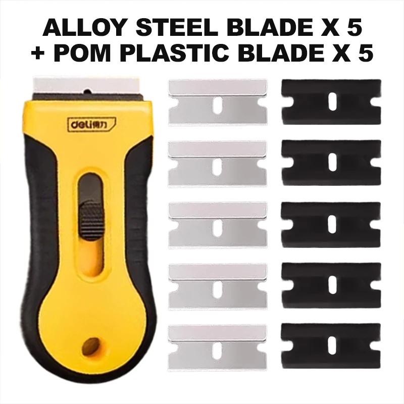 DELI Metal Razor Blade Scraper cleaning Floor and wall Plastic Scraper Vinyl Film & Adhesive Remover Tool Scrape off glass glue
