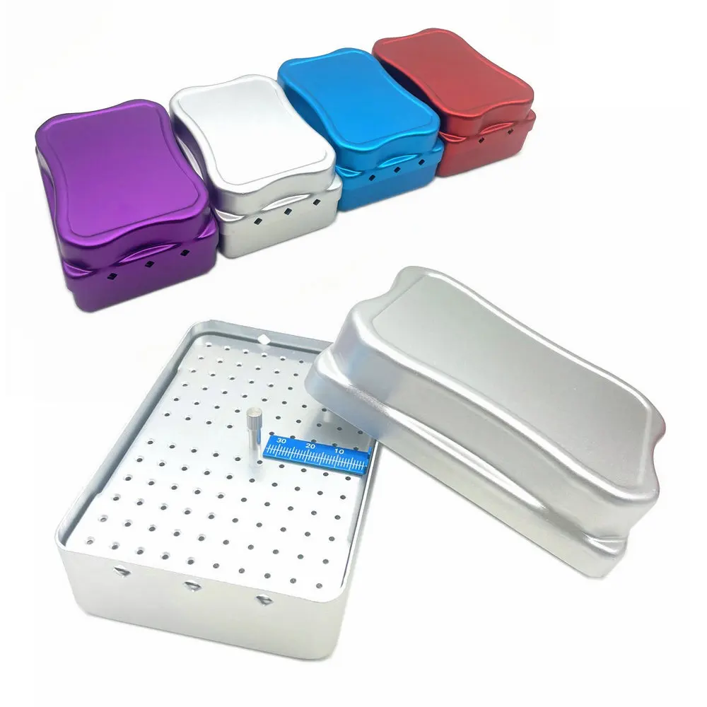 

120 Holes Dental Endo File Bur Holder Block Autoclave Sterilizer Case Disinfection Box with Ruler