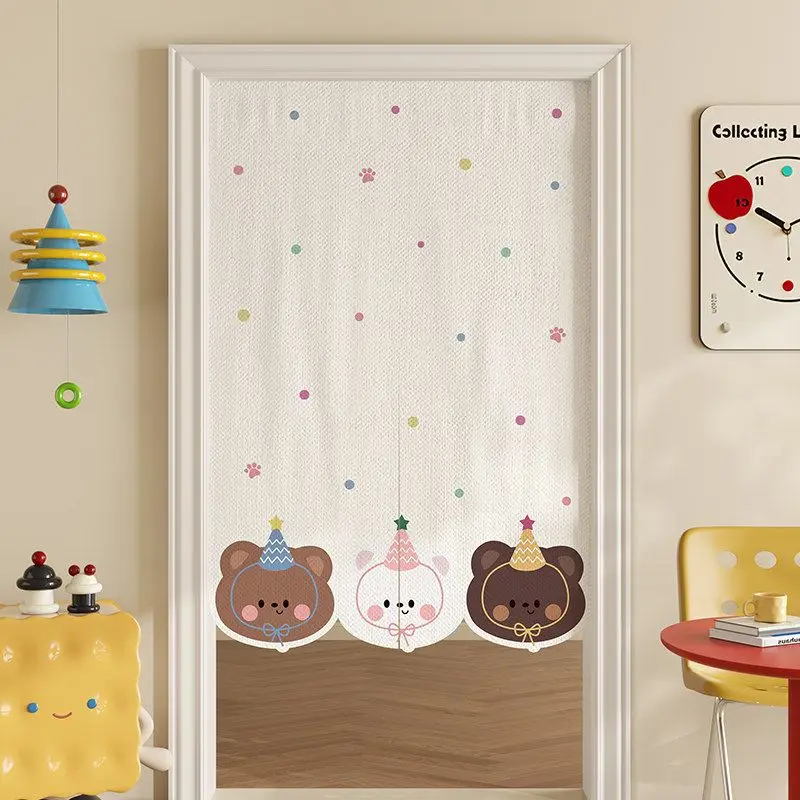 VIKAMA Stripe Polka Dot Panda Print Noren Split Door Curtain Room Divider Privacy Curtain for Kids Room Nursery Cute Home Decor