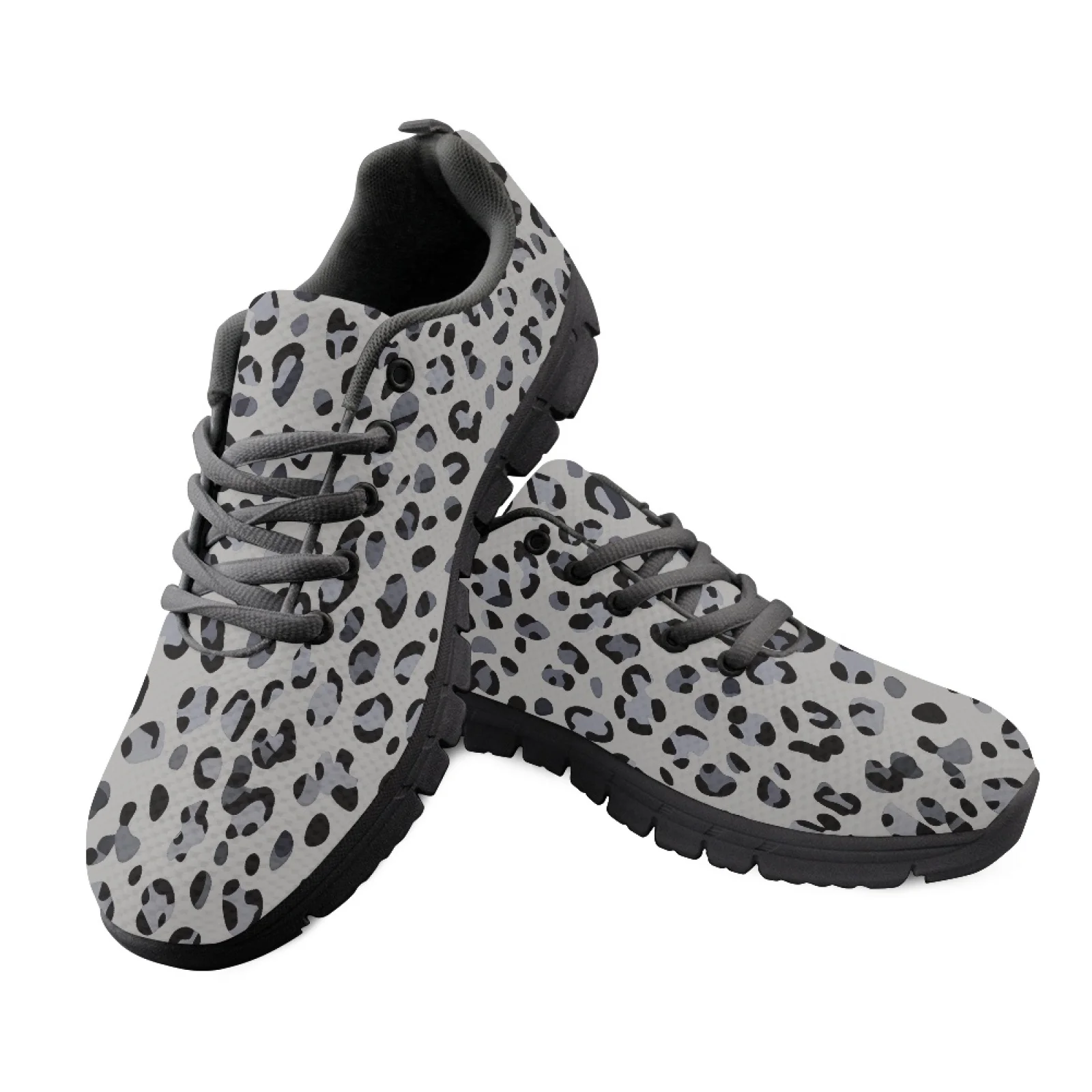 Coloranimal Grey Leopard Womens Easy to Clean Work Shoes for Medical Staff Leisure Trainers Footwear for Outdoor