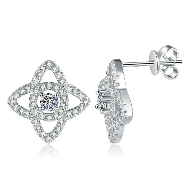 

E223 Lefei Fashion Trendy Luxury Diamond-set Classic Color D Moissanite Lotus Earrings Women s925 Sterling Silver Party Jewelry