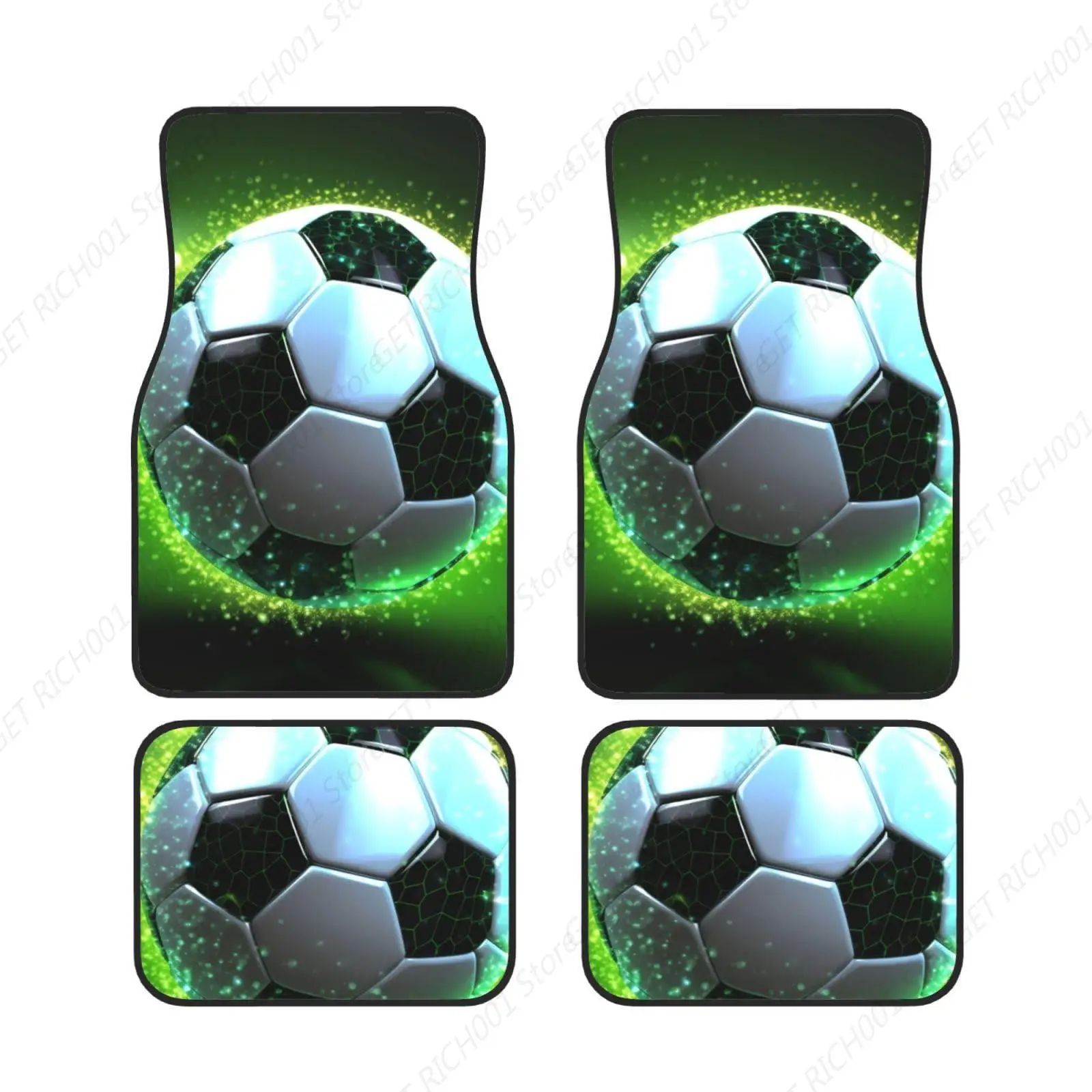 Car Floor Mats Carpet Waterproof Cool Soccer Ball Car Mat Non-Slip Car Front Rear Floor Foot Mats Full Set of 4 Pieces Universal