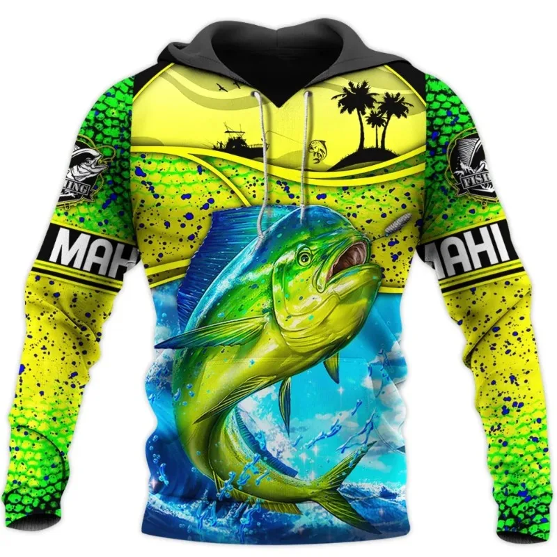 Mahi‑Mahi Fishing 3DAlOver Print Hoodie Unisex Pullover Sweatshirt Ocean Fish Graphic Long Sleeve Casual SportsTop for Men Women