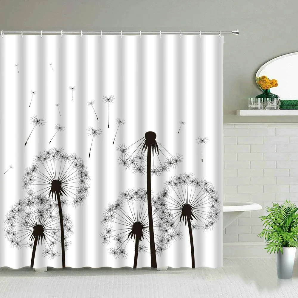 Plant Series Shower Curtain Bathroom Waterproof Polyester Fabric Cloth Curtain Dandelion Flower Print Bathtub Decor With Hooks