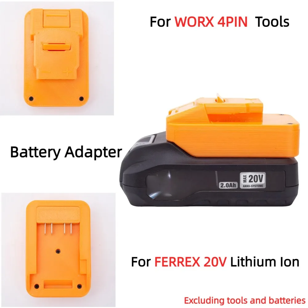 

Battery Adapter For FERREX 20V Lithium Battery Converter TO WORX 4PIN Brushless Cordless Drill Tools (Only Adapter)