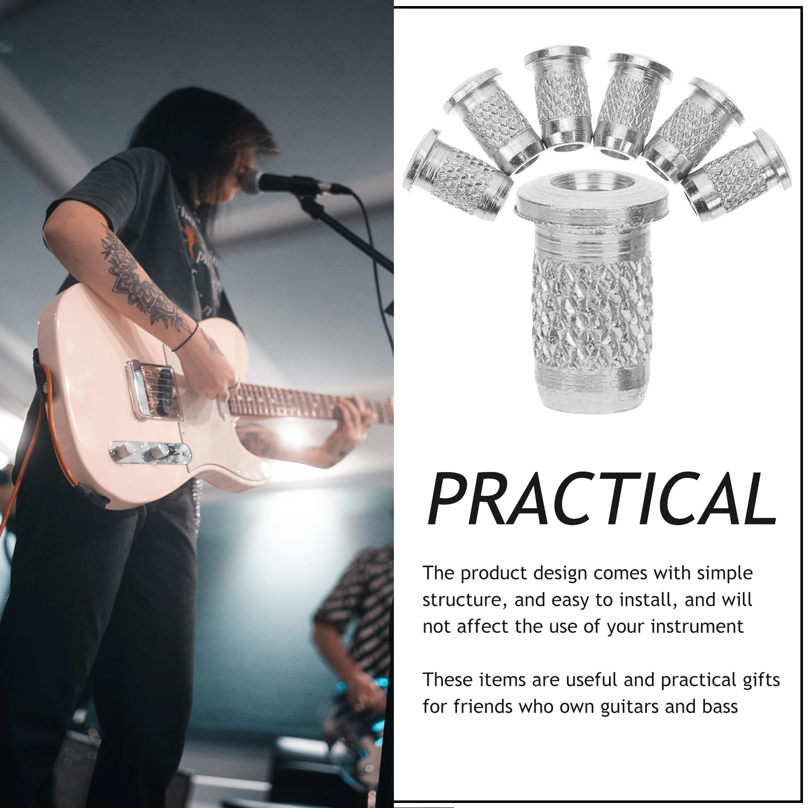 

6pcs Electric Guitar String Caps Metal Ferrules For Enhanced Resonance Vibration Stability Guitar Bridge Retainer Replacement