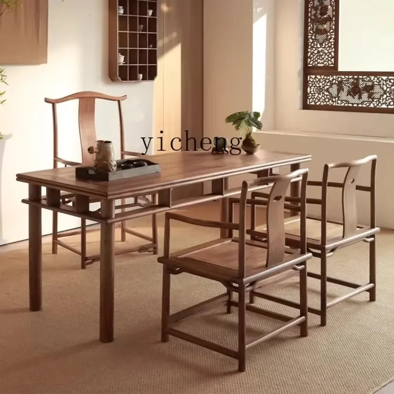 CJ-12 Black Walnut Solid Wood New Chinese Tea Table And Chair Combination Office Tea Table Solid Wood Tea Table