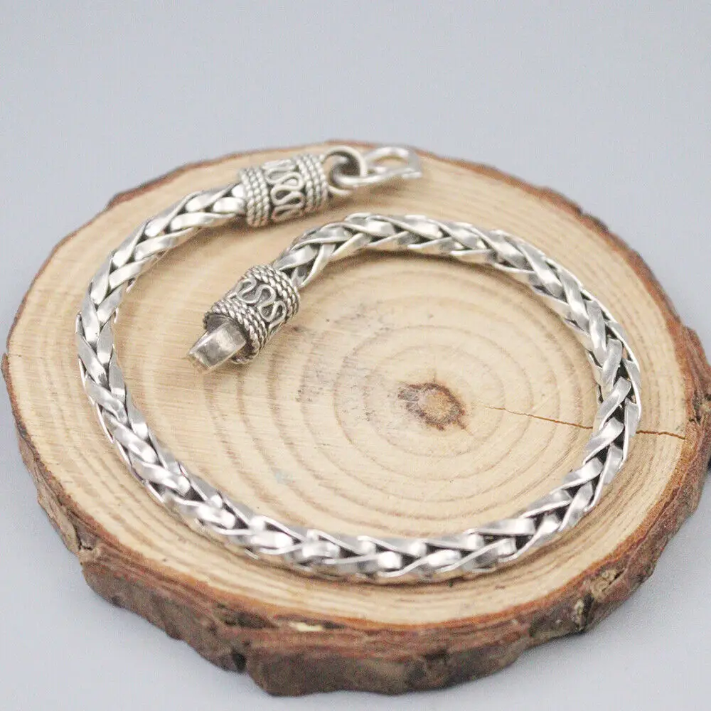 Pure 925 Sterling Silver 4.5mm Wheat Link Bracelet For Men 8.27inch