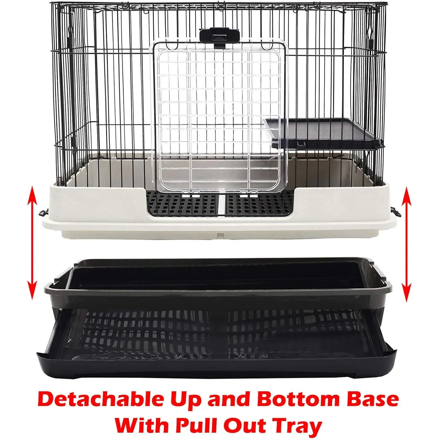 X-Large 4 Level in/Outdoor Rabbit Hutch قفص منصة صلبة منحدر شبكة أرضية سهلة التنظيف 2 بوصة صينية عميقة مانعة للتسرب عجلات قابلة للقفل