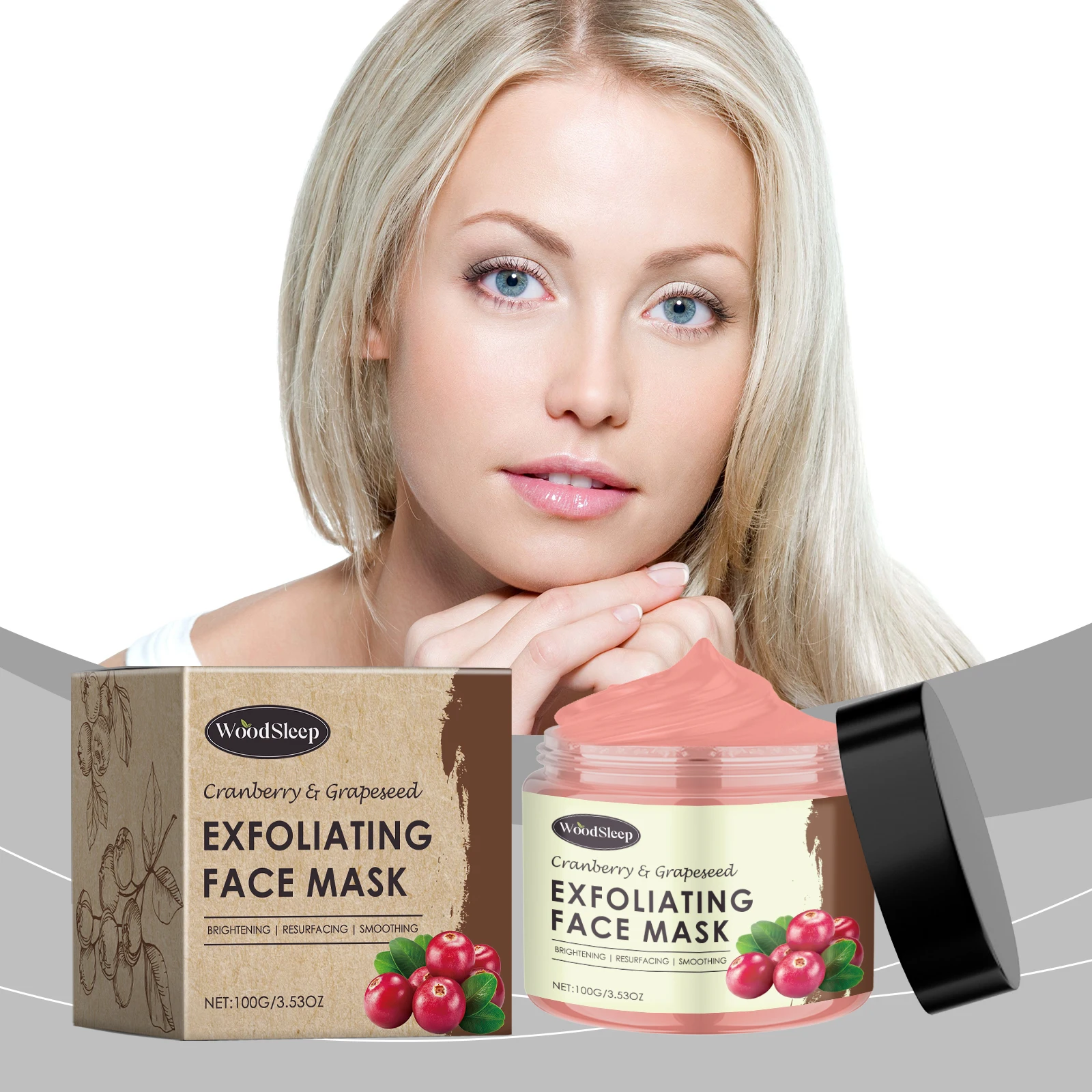 Cranberry- und Grapeseed-Peeling-Gesichtsmaske – Aufhellung und Erneuerung für stumpfe Haut – 100 g/3,53 Unzen Zoll