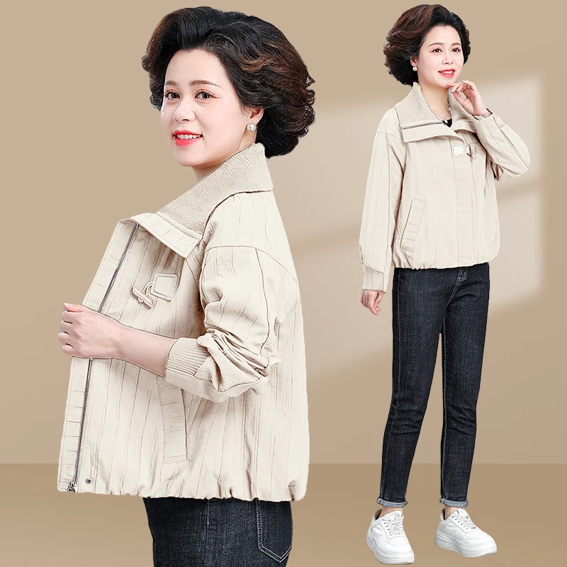 

Весенняя модная повседневная куртка для женщин среднего возраста, весенне-осенний топ малого размера для мам 50+, ветровка