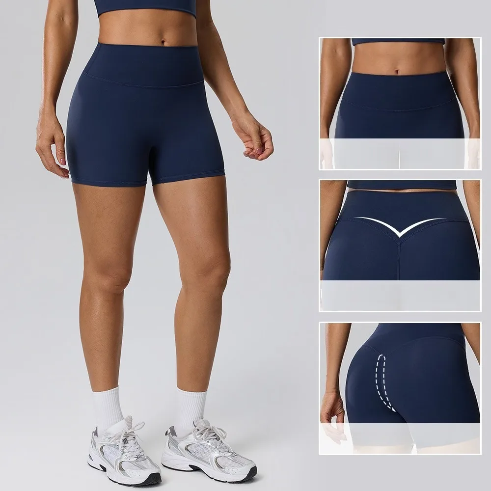 `Women Double‑Sided Brushed Yoga Biker Shorts High Elastic Butt Lifting 3‑inch Sports Shorts for Running Gym`