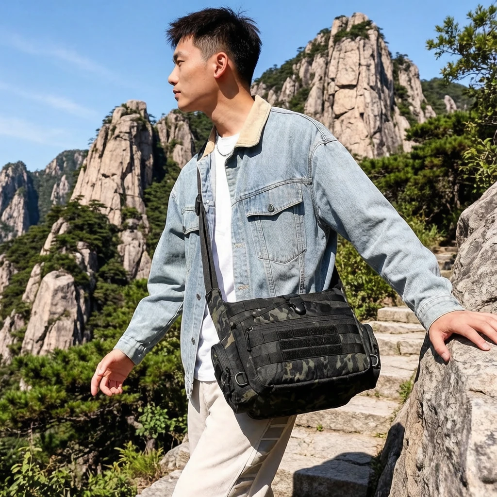 Crossbody Shoulder Bag for Men, Fits 15 Inch Laptop A4 Size, Outdoor Casual Sling Pack, Scratch-Resistant Durable for Travel