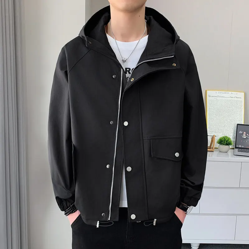 고품질 남성 후드 야외 재킷 2025 봄 가을 솔리드 컬러 루즈 캐주얼 코트 streetwear windproof tops clothing