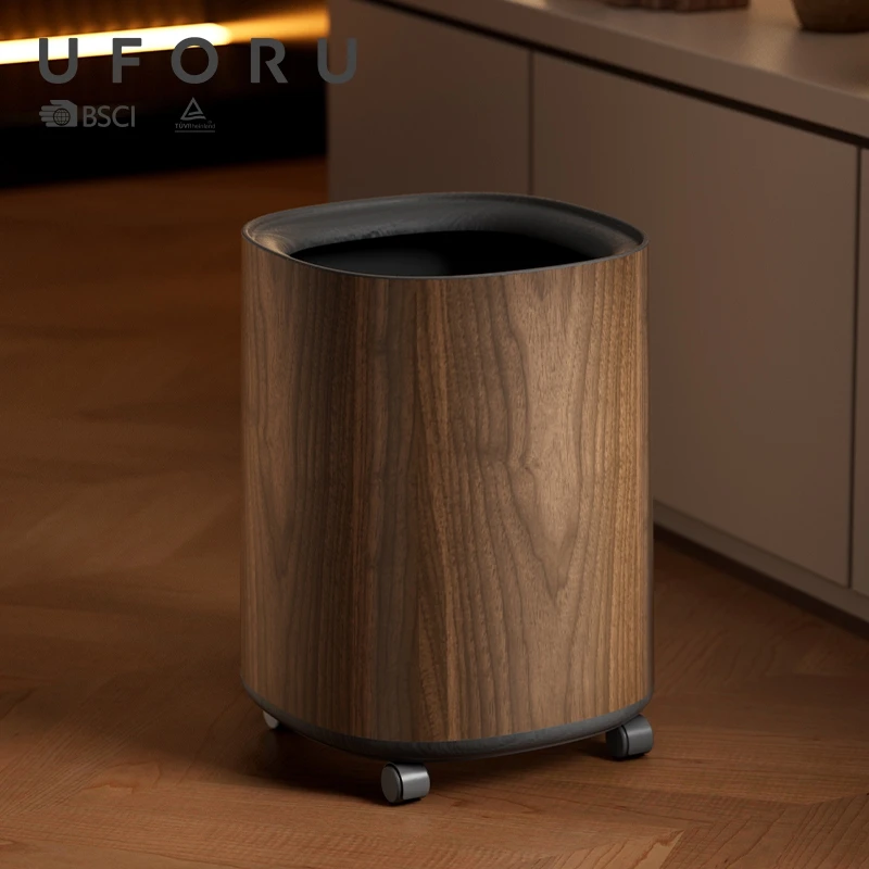 UFORU Wood Grain Waste Bin Large Capacity Double Bucket Hidden Garbage Bag Creative Trash Can for Home Office Living Room