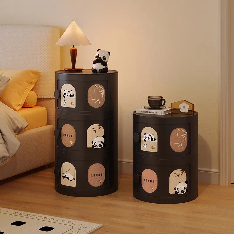 Medieval Style Creative Panda Bedroom Bedside Table Round Sofa Side Storage Shelf Simple Plastic Storage Cabinet Nightstands