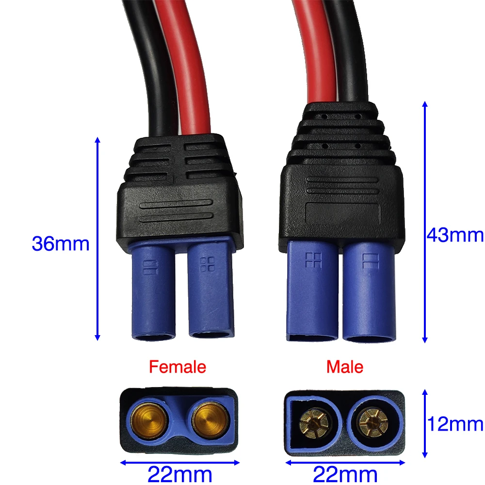 10AWG EC5 RC Lipo Battery Adapter Cable EC5 Male Female Connector Extension Cord with Dustproof Cover Emergency Start Power Plug