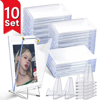 1/10Set 35Pt 강력한 자기 카드 홀더 케이스 Kpop 3 인치 스포츠 아이돌 사진 카드 트레이딩 디스플레이 슬리브 용 투명 아크릴 스탠드