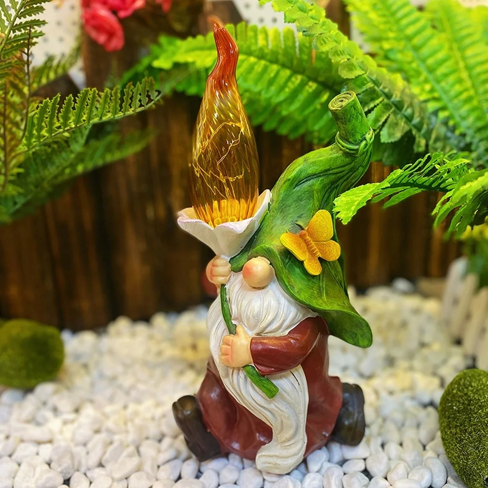 Outdoor Solar Powered Resin Gnome Statue 35cm LED Garden Light Yard Lawn Pathway Decoration For Balcony Terrace