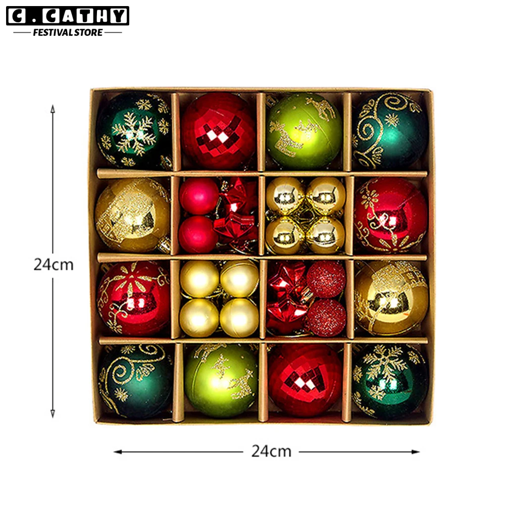 44pcs Christmas Tree Ball Set Ornaments Colorful Xmas Multicolor Pendant Ball Decoration Hanging Tree New Year Home Party Decor