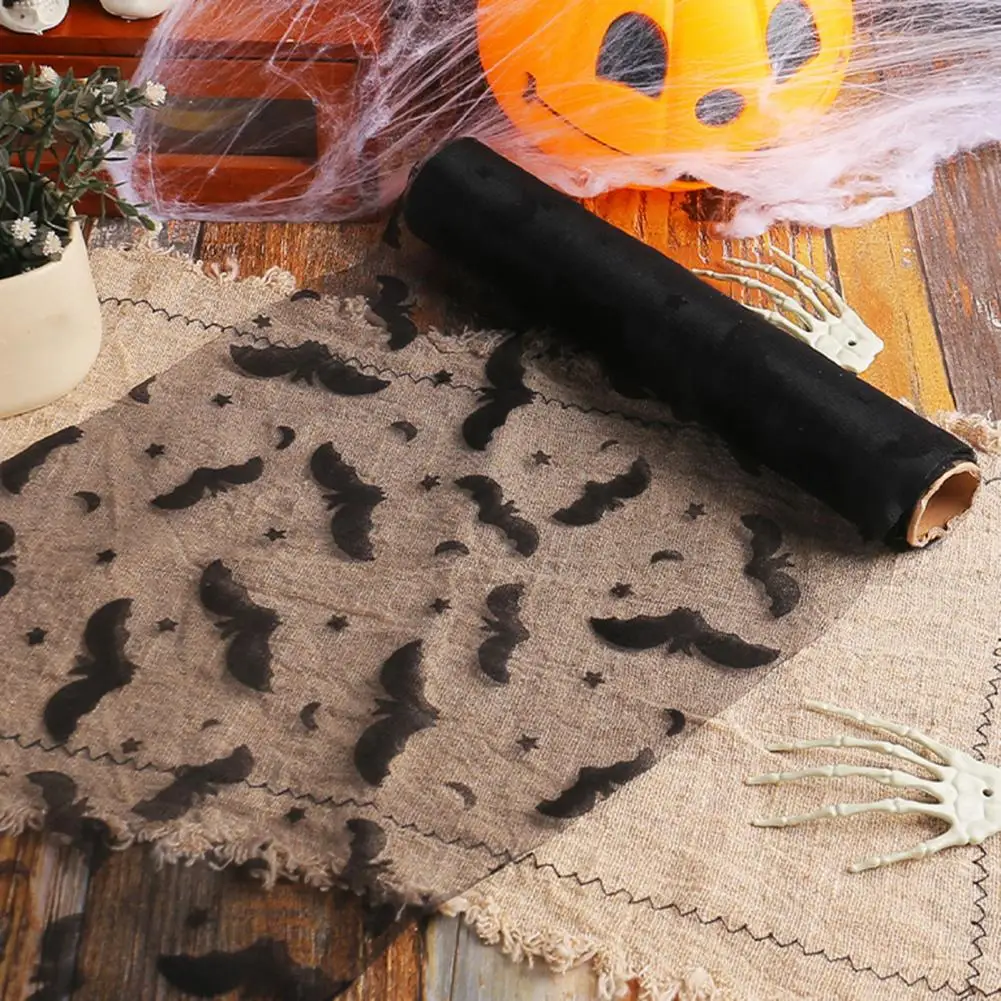 Elegant Table Setting Accessory Spooky Halloween Table Runner with Bat Spider Web Design for Indoor Home Party Decor for Kitchen