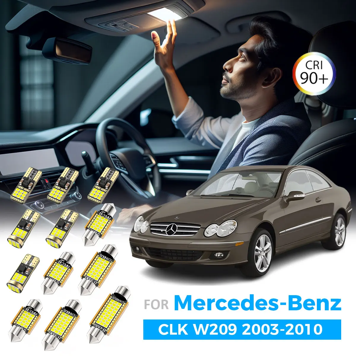 AENVTOL 16Pcs For Mercedes Benz CLK Class W209 C209 CLK200 CLK220 CLK270 CLK350 CLK500 2003-2010 Car LED Bulb Interior Light Kit