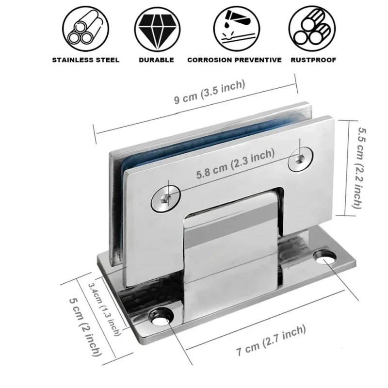 90 ° /180 ° مفصلات زجاجية من الفولاذ المقاوم للصدأ، دعامة زجاجية شديدة التحمل، مشبك دعم باب دش الحمام للجدار/الزجاج إلى الزجاج #4