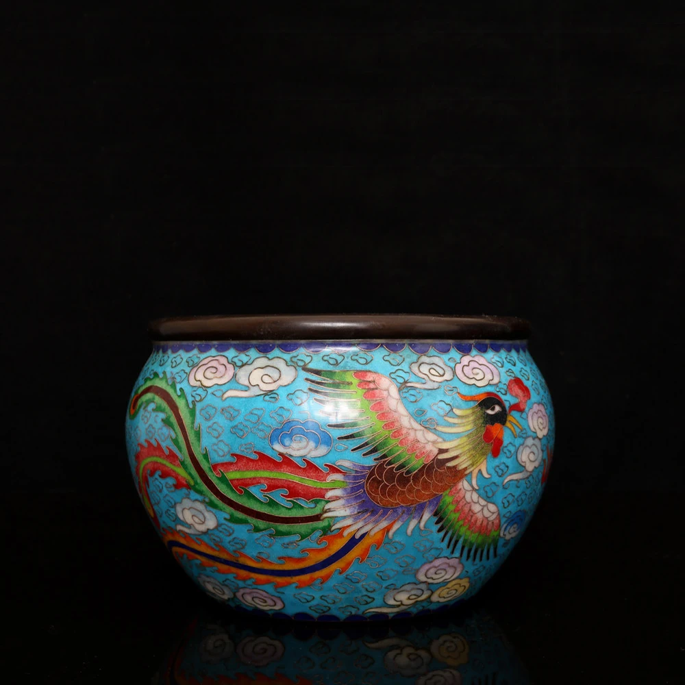 Vintage Chinese Cloisonne Enamel Incense Burner Dragon Phoenix Jar Ornament Heavy Patina Fine Craft Collectible