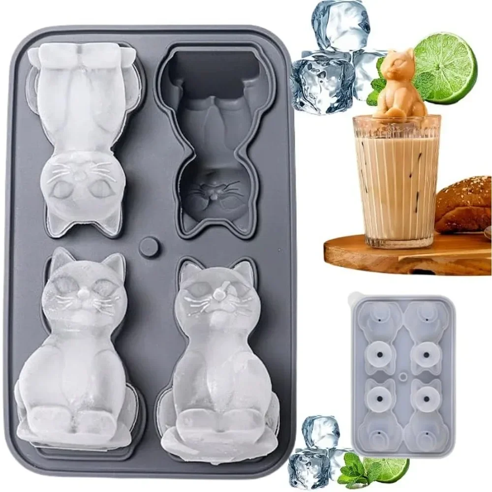 

2025 New Popular Silicone Ice Tray Animal Ice Mold Small Cat Ice Tray Kitten Mold Home Use Tray Box Tool For Making