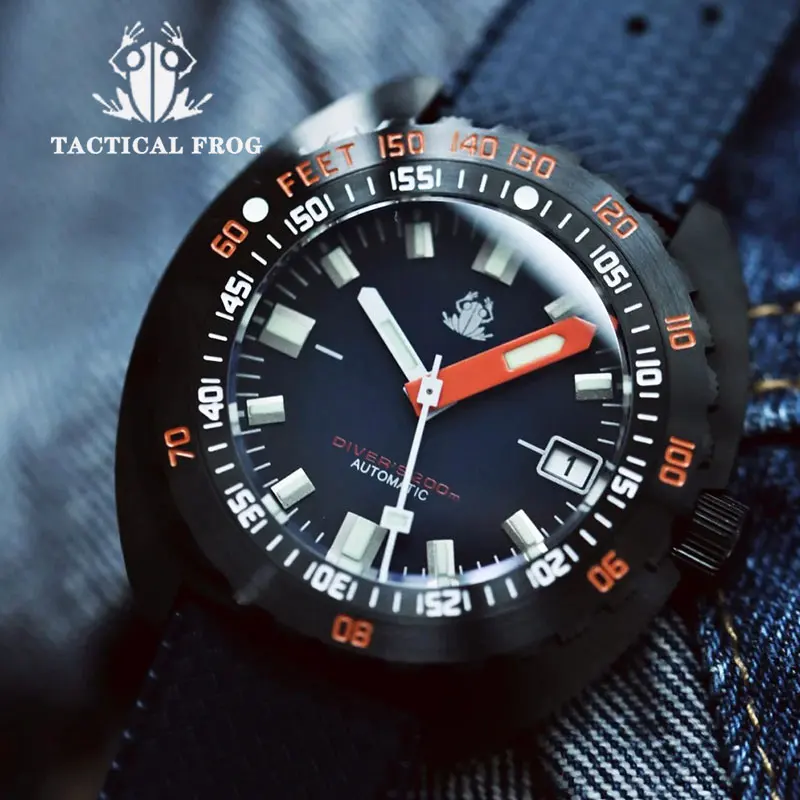 Tactical Frog PVD SUB300T Men Automatic Watches C3 Luminous Sapphire Crystal 200M Waterproof NH35 Mechanical Diver Wristwatches