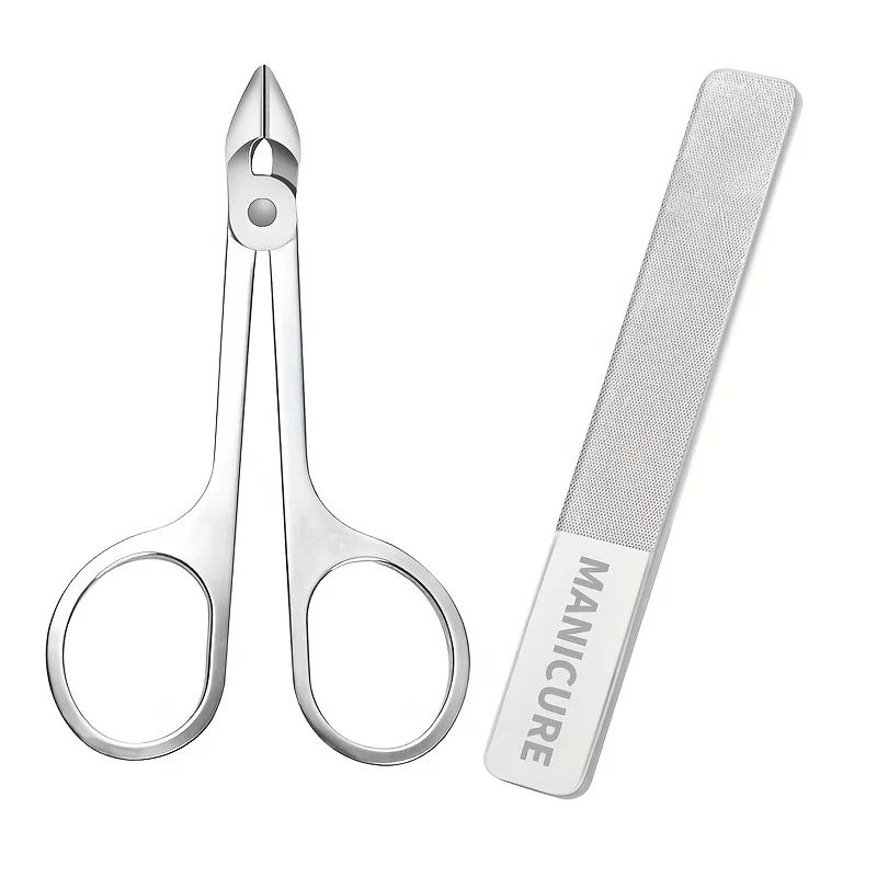 Set di forbici per cuticole in acciaio inossidabile da 2 pezzi, strumenti per la cura delle unghie per la rimozione della luce morta, manicure e pedicure, include lima per unghie nano