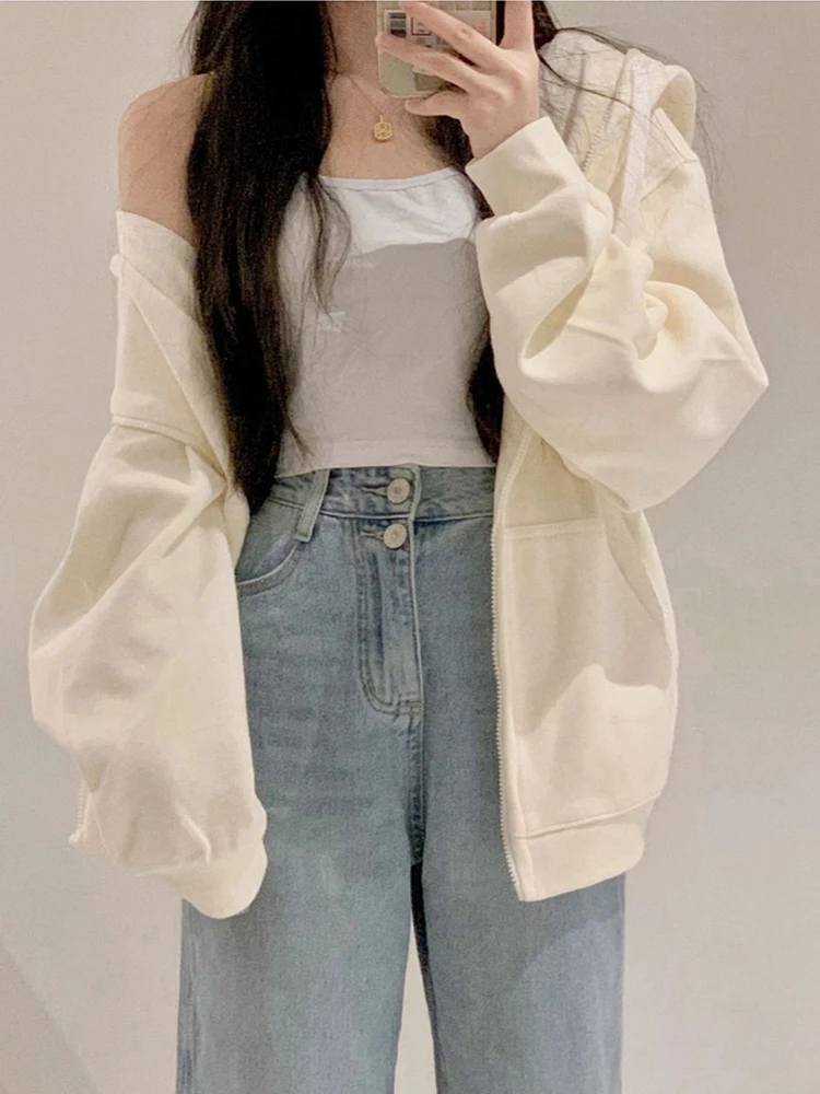 Com capuz bonito hoodies street wear mulher tendência durável predominante zip-up y2k roupas outono roupas alternativas inverno feminino