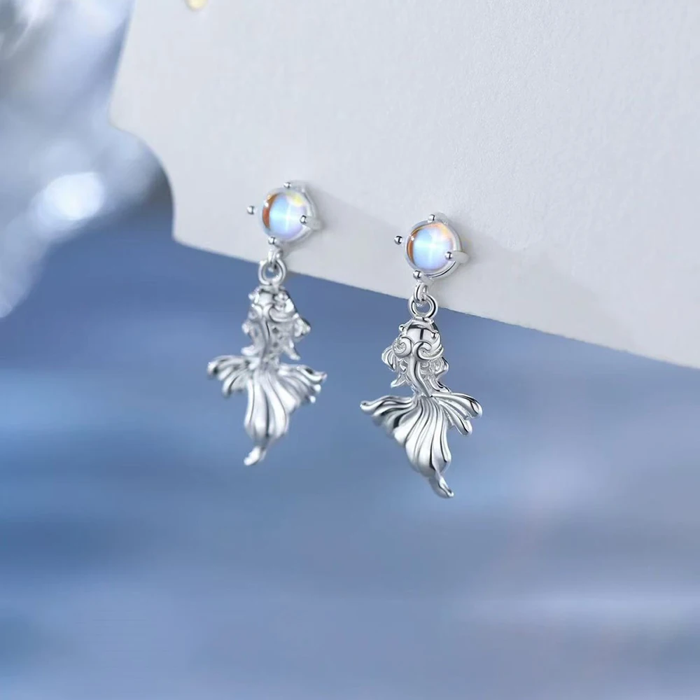 

925 Silver Needle Fish Pendant Animal Stud Earrings For Women Party Classic Fine Jewelry Exquisite Light Luxury Accessories