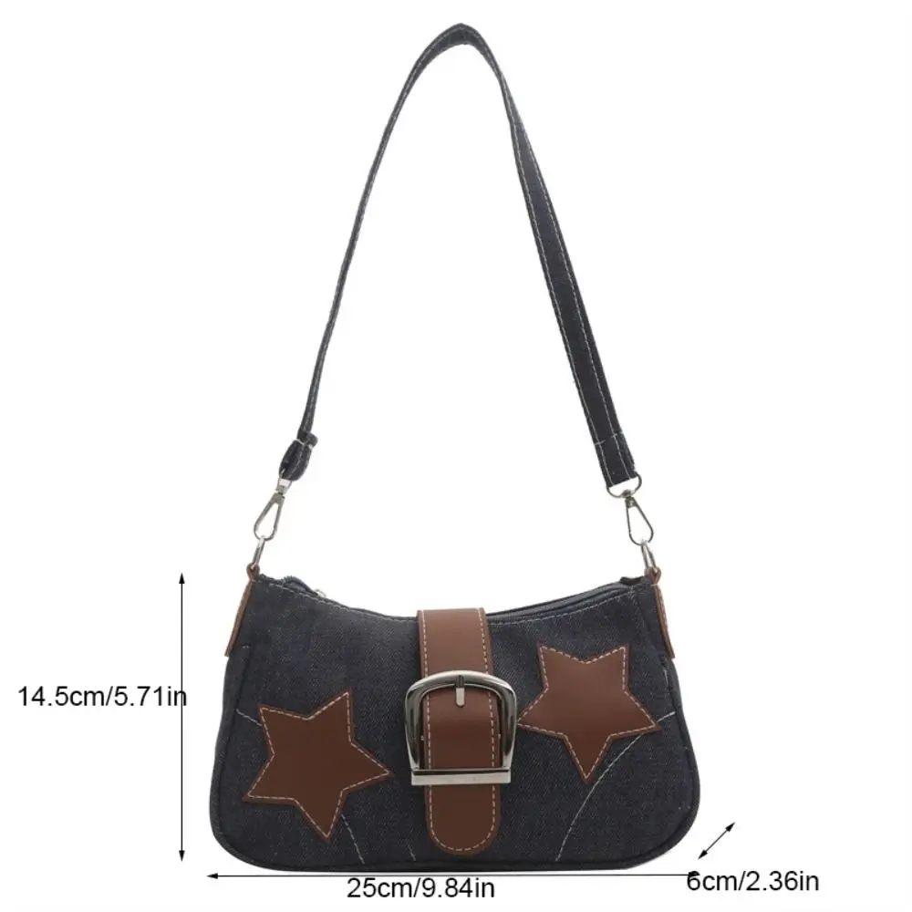 Temperament Hasp Star Shoulder Bag PU Harajuku Y2k Underarm Bag Commuting Korean Style Denim Handbag Outdoor