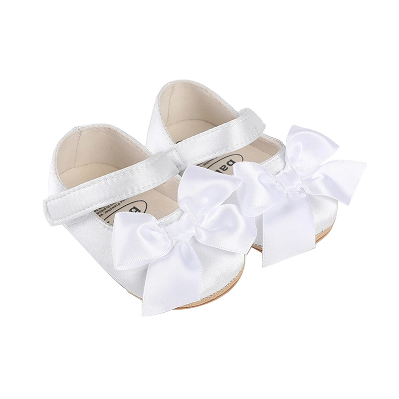 Zapatos de princesa para niñas, zapatos de primeros pasos con parte inferior antideslizante y lazo de cuero PU suave, zapatos para niños pequeños