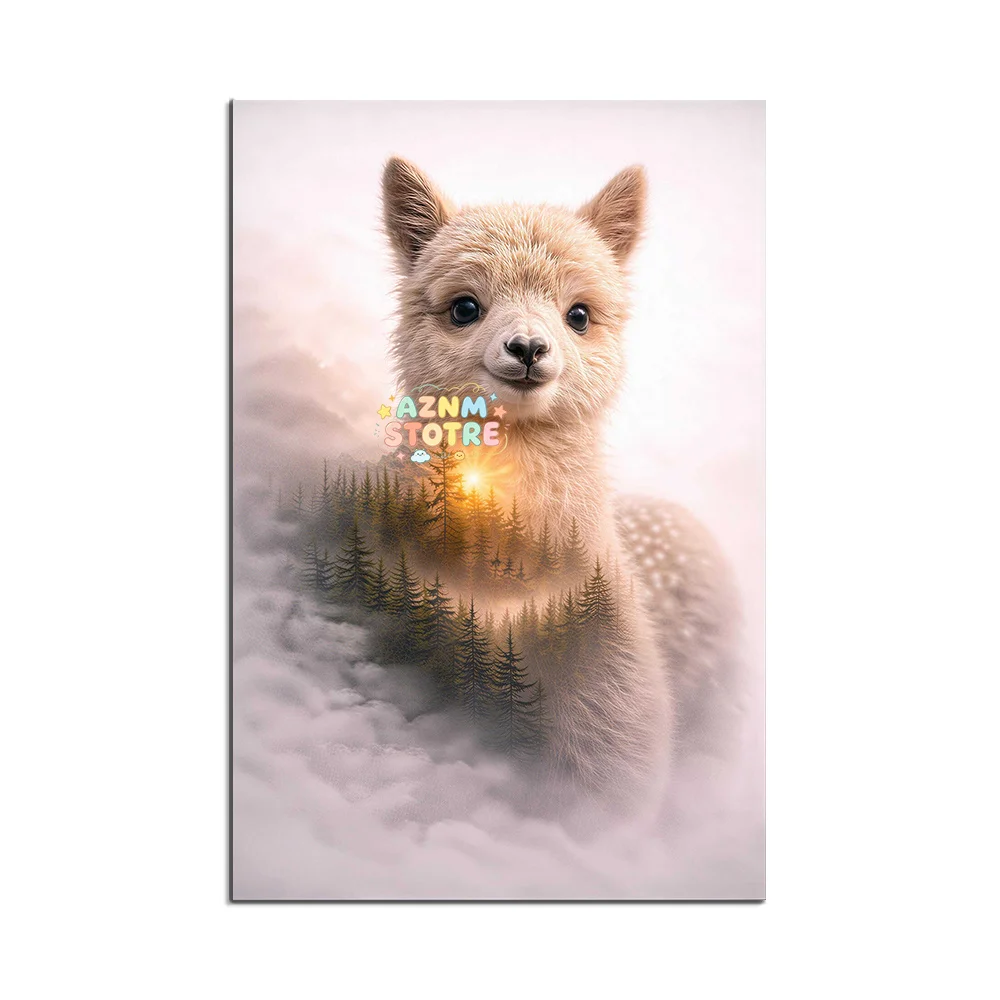 Penguin, Otter, Alpaca, Hedgehog, Stag, Fox, Moose, Bear, Wolf — Mountain Nature & Forest Animals Double Exposure Canvas Post