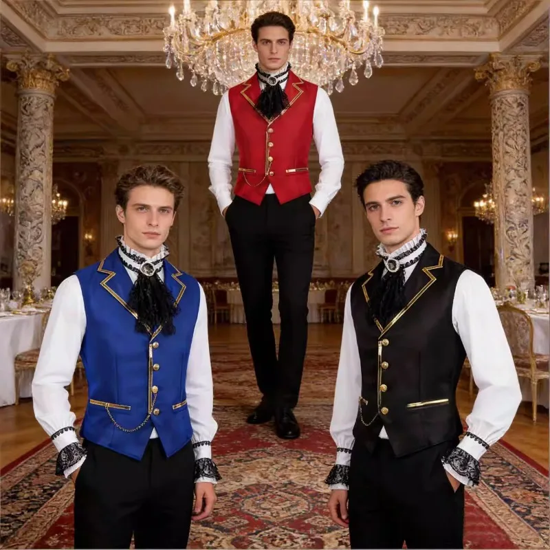 New Men's Fashionable Gentleman Business British Vest Retro Laple Slim Fit Suit Waistcoat Male Halloween Carnival Party Costume