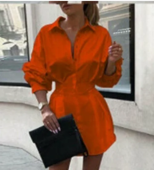 Vrouwen Nieuwe Stijl Shirt Jurk Effen Kleur Taille Knop Decoratief Shirt Kantoor Woon-werkverkeer Stijl Elegante Casual Mode Jurk