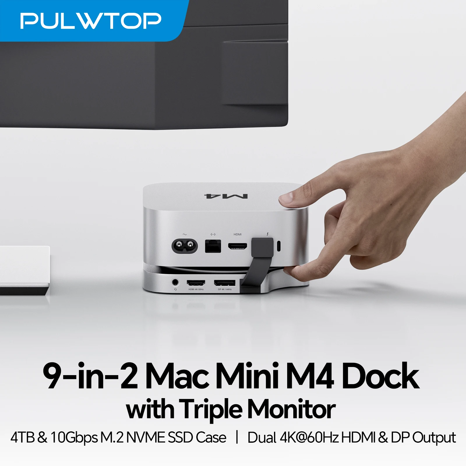 PULWTOP USB C Hub with DP & HMDI, USB A 2.0, SD/TF, Audio, 4TB NVMe SSD Enclosure, USB Hub for Mac Mini M6, M5 Pro, M4/M4 Pro