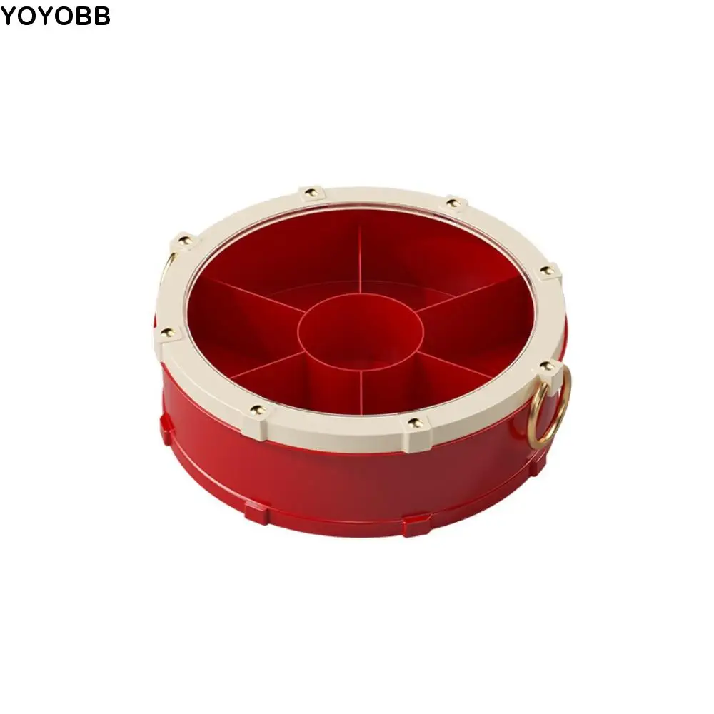 

7-Compartment Drum Shape Nut Serving Tray Round Dustproof Spring Festival Snack Serving Plate Chinese Style Sealed Fruit Plate