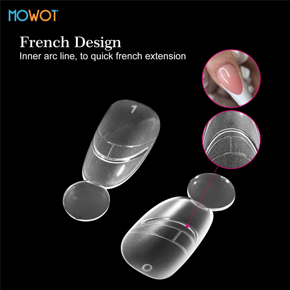 

MOWOT 140Pcs/box Almond French Nail Dual Form Matte Gel Builder Inner French Line Nail Mold Acrylic Reusable Extension Nail Tips