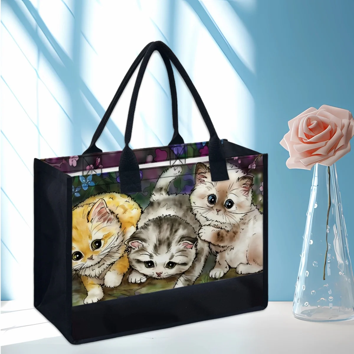 Cat Oil Painting Cute Printing Women Tote Bags Handle Canvas Casual Outing Handbags Travel Party Fashion Coin Purse Storage 2023