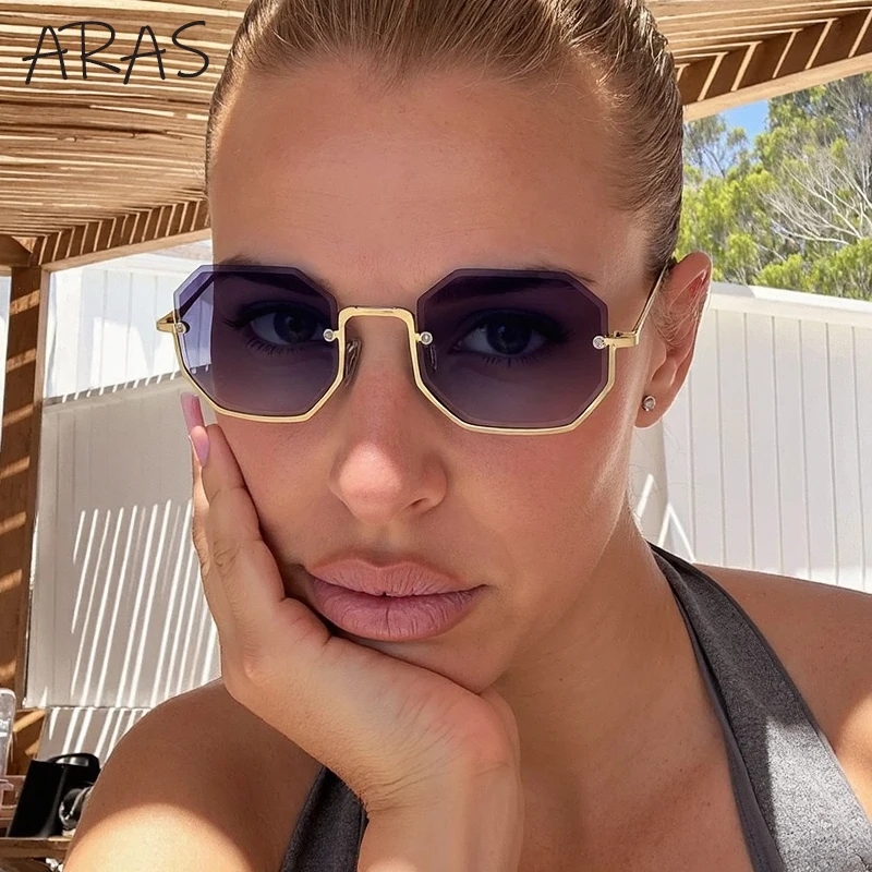 

Vintage Punk Semi-Rimless Octagon Sunglasses Women 2025 Luxury Brand Steampunk Metal Polygon Sun Glasses For Lady Outdoor Shades